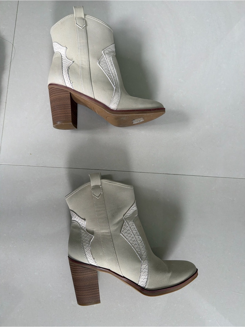 Altar'd State Cream Western Block-Heel Ankle Boots